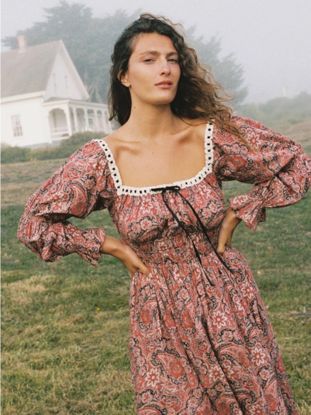 Christy Dawn Rust-Pink Paisley Square-Neck Maxi Dress